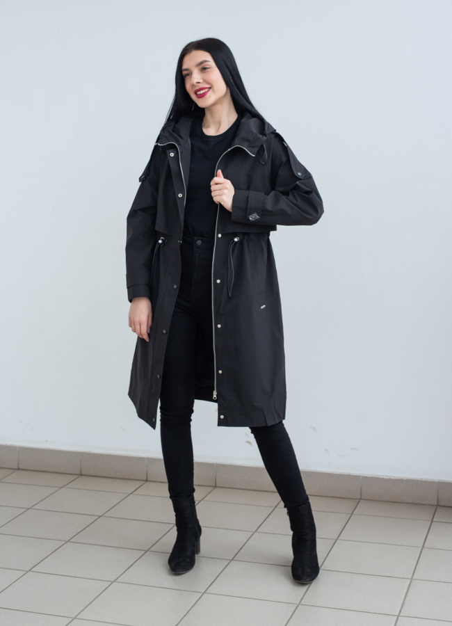 Парка женская черного цвета  капюшоном  модель № 22769 универмаг малина