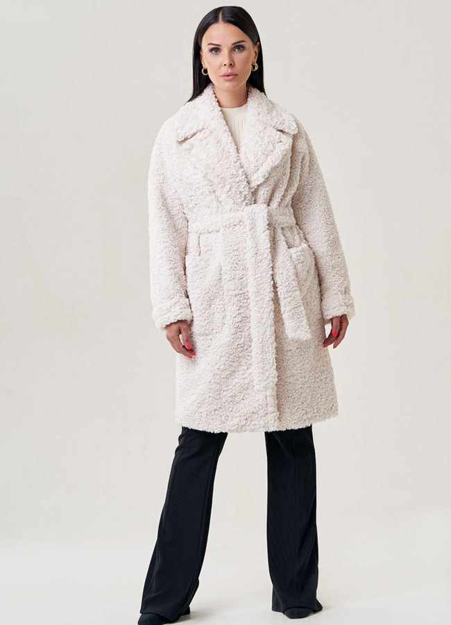 Пальто из эко меха с английским воротником  модель № 22955 меха малина