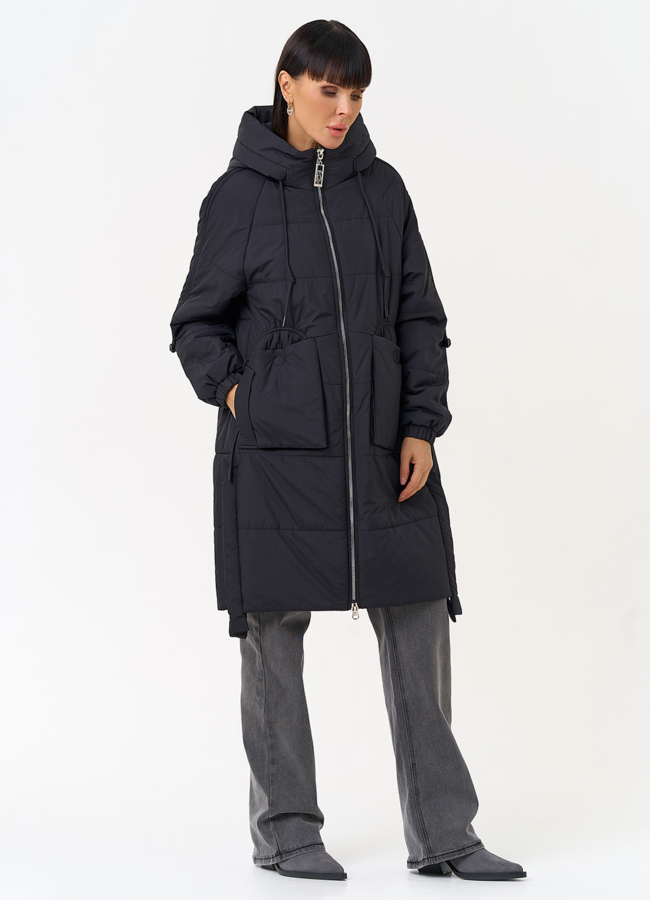 Женское пальто с капюшоном черного цвета модель № 31549 универмаг малина