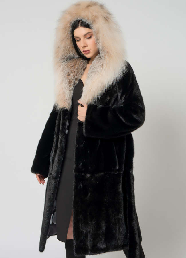 Шуба из скандинавской норки с рысью модель № 1501 универмаг малина