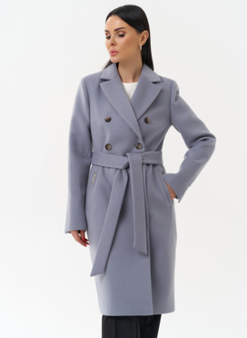 Женское двубортное пальто с поясом