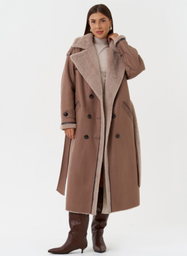 Женская дубленка из эко кожи с английским воротником