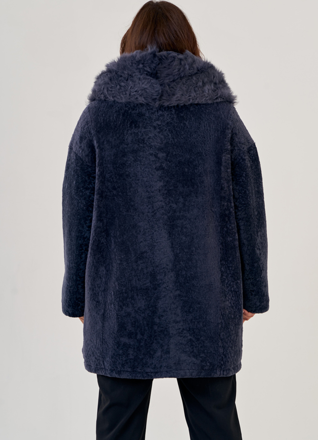 Куртка из мутона оверсайз в синем цвете модель № 1507 в кредит
