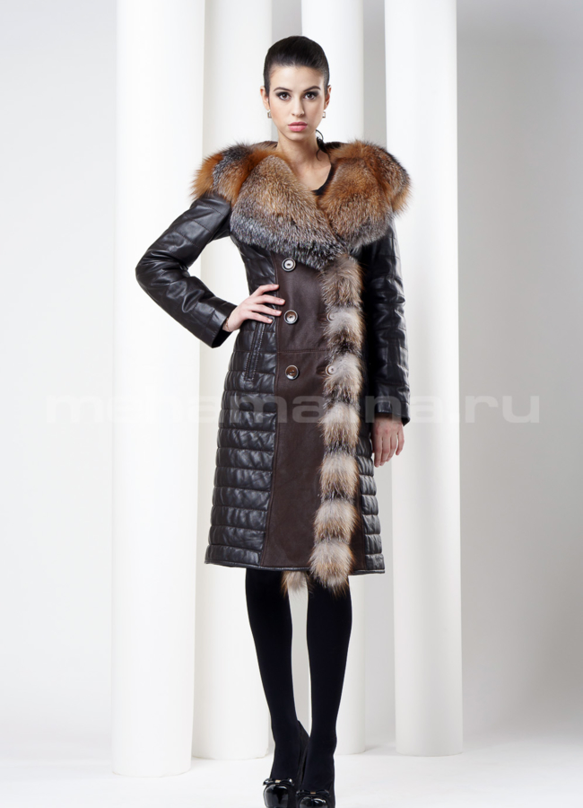 фото Дубленка-пуховик с лисой по борту модель № D-109 фото Дубленка-пуховик с лисой по борту модель № D-109