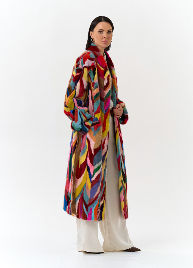 Норковая шуба в стиле пэчворк модель № 31299 универмаг малина