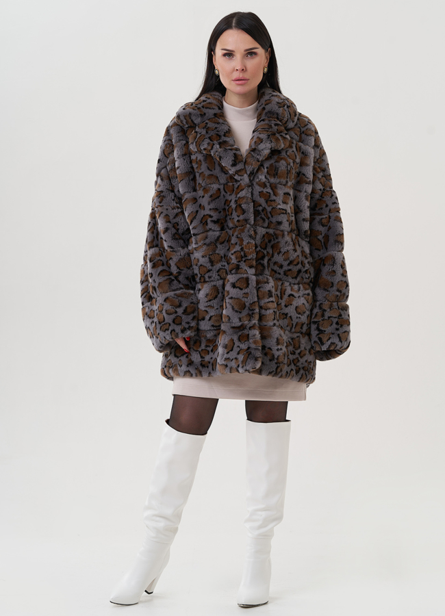 Шуба из меха кролика с английским воротником  модель № 25311 меха малина