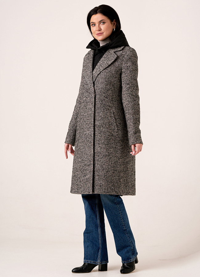 Расклешенное пальто на кнопках в сером цвете модель № 413 универмаг малина