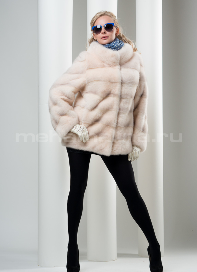 Шуба из норки, цвет жемчуг модель № S-91 меха малина
