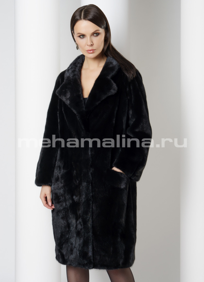 Норковая шуба черного цвета в роспуск с английским воротником  модель № 802 универмаг малина