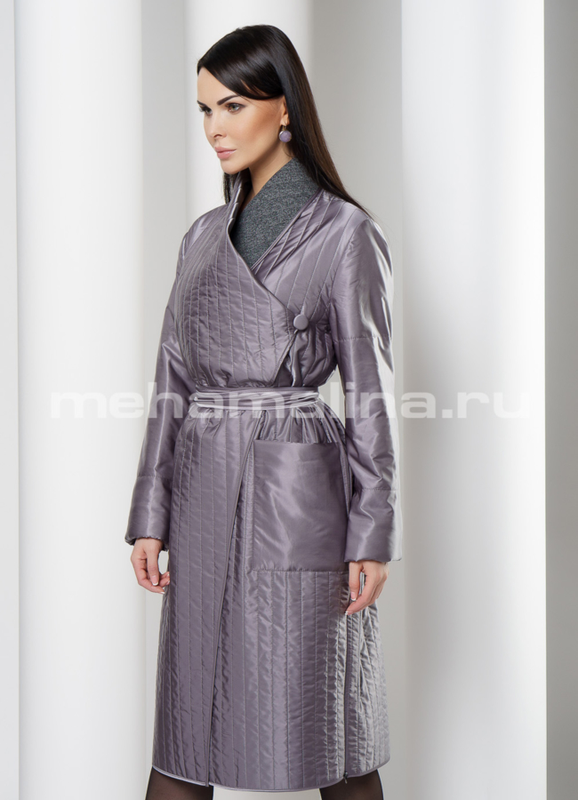 Стеганое пальто с поясом модель № 20081 универмаг малина