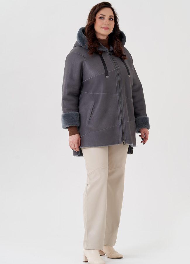 Женская дубленка с капюшоном модель № 23875 в кредит