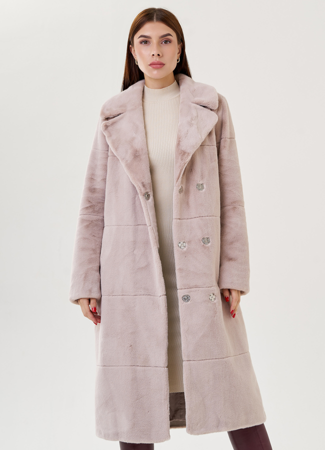 Пальто из эко меха с поясом модель № 79341 универмаг малина