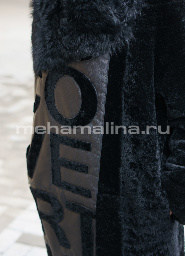 Дубленка черного цвета на кнопка с воротником модель № 3201-98 универмаг малина