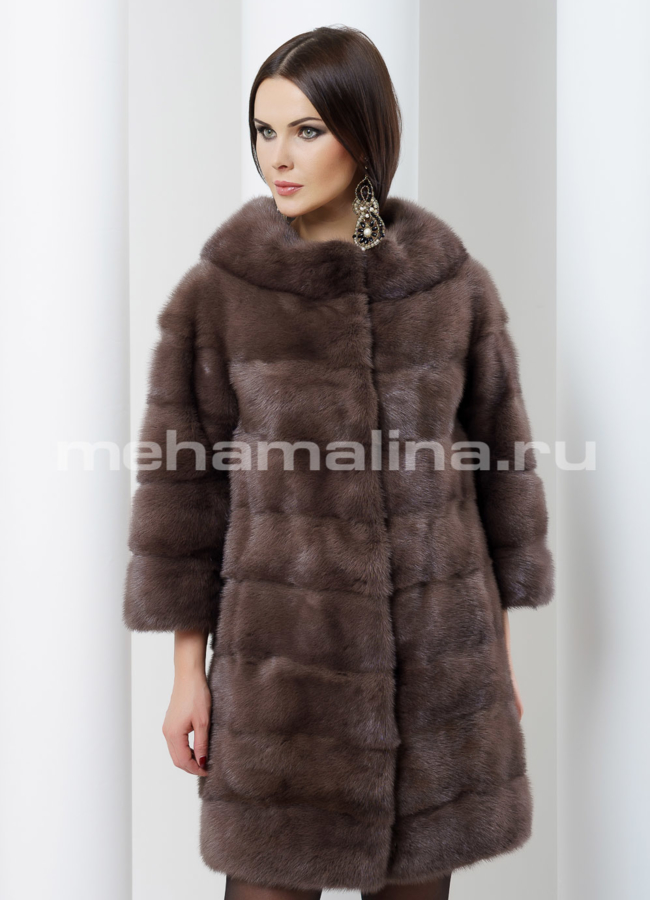 Норковая шуба в цвете соболь модель № S-479 меха малина
