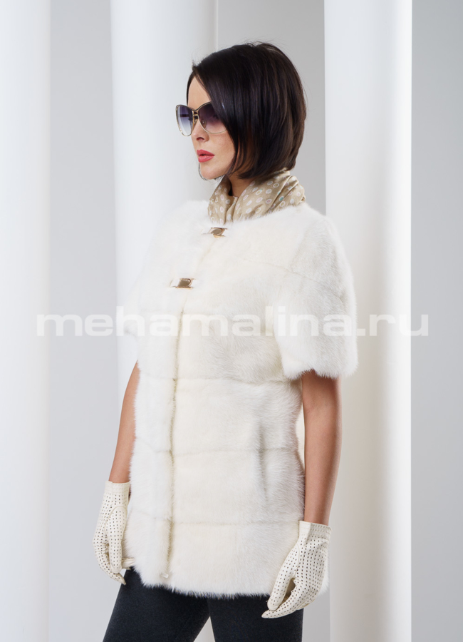 Белоснежная шуба из норки модель № S-276 в кредит