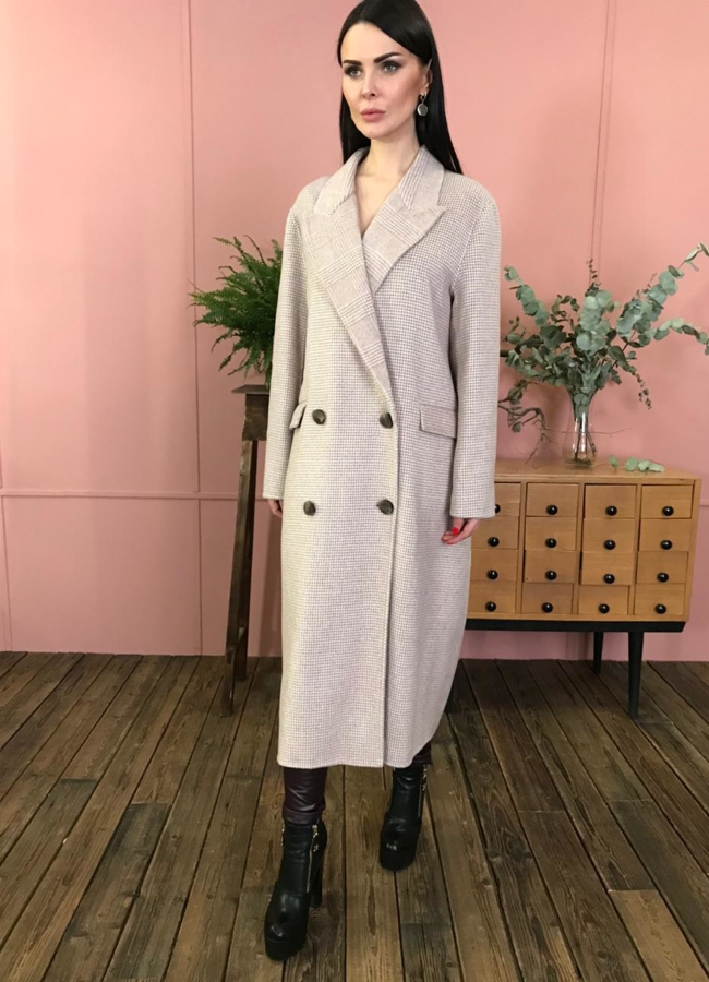Пальто двубортное в клетку с английским воротником модель № 10839 универмаг малина