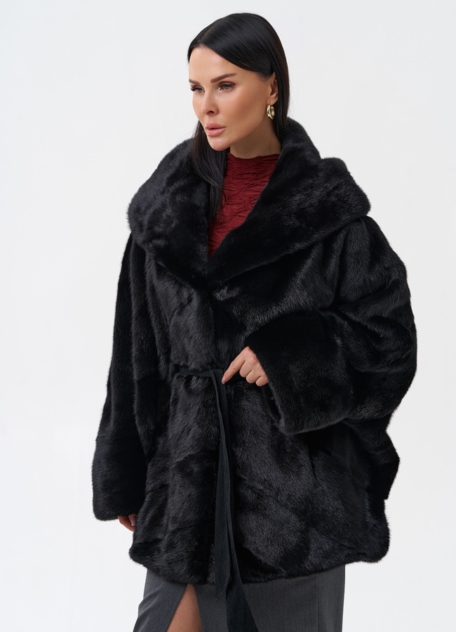 Шуба с капюшоном и норки модель № 28798 универмаг малина