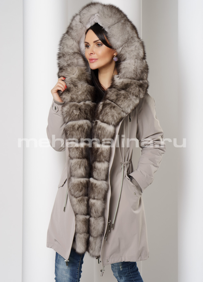 фото Меховая парка с отделкой из песца модель № 9079