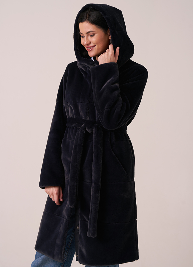 Шуба из искусственного меха двусторонняя синего цвета  модель №  1062 универмаг малина