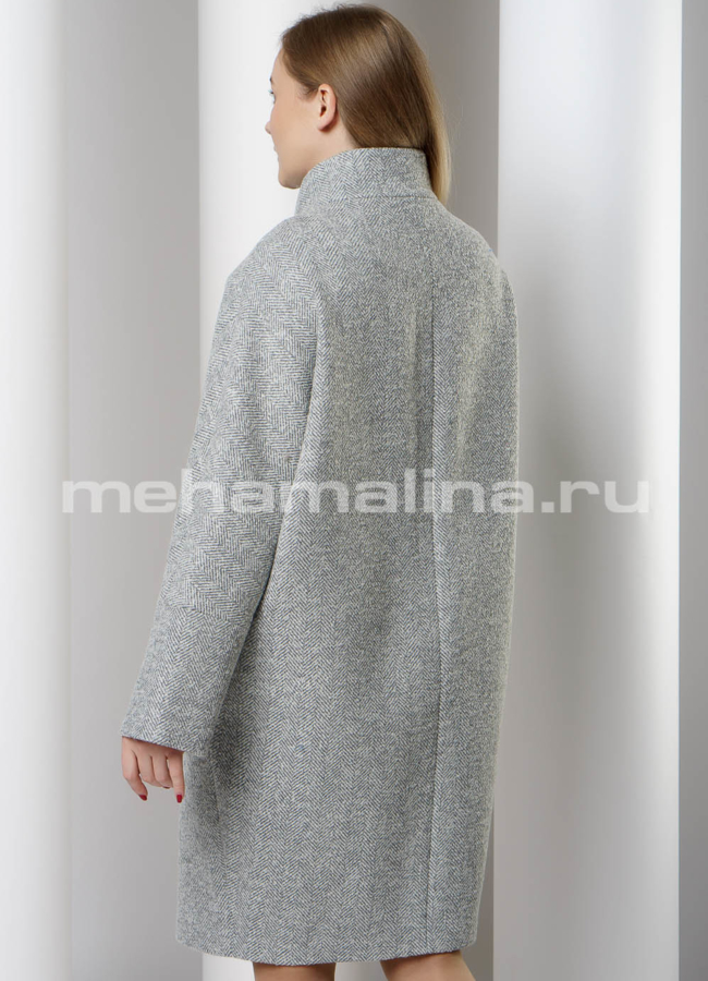 Серое пальто на кнопках, фасон - баллон модель № 11438 в кредит