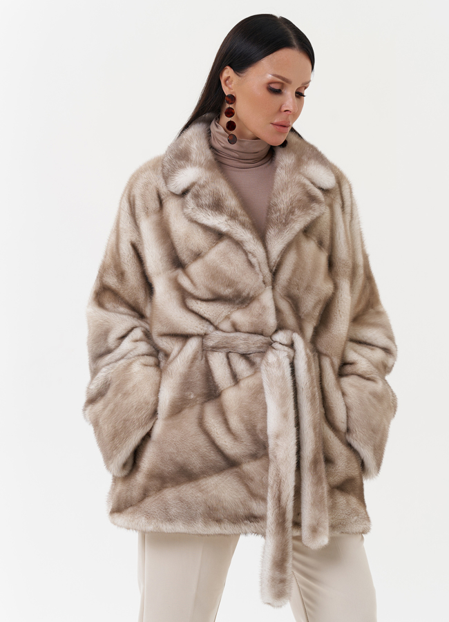 Женская норковая шуба с английским воротником модель № 27650 меха малина