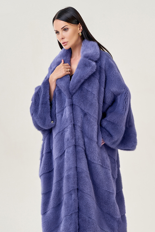 Шуба из норки оверсайз фиолетового цвета модель № 78776 универмаг малина