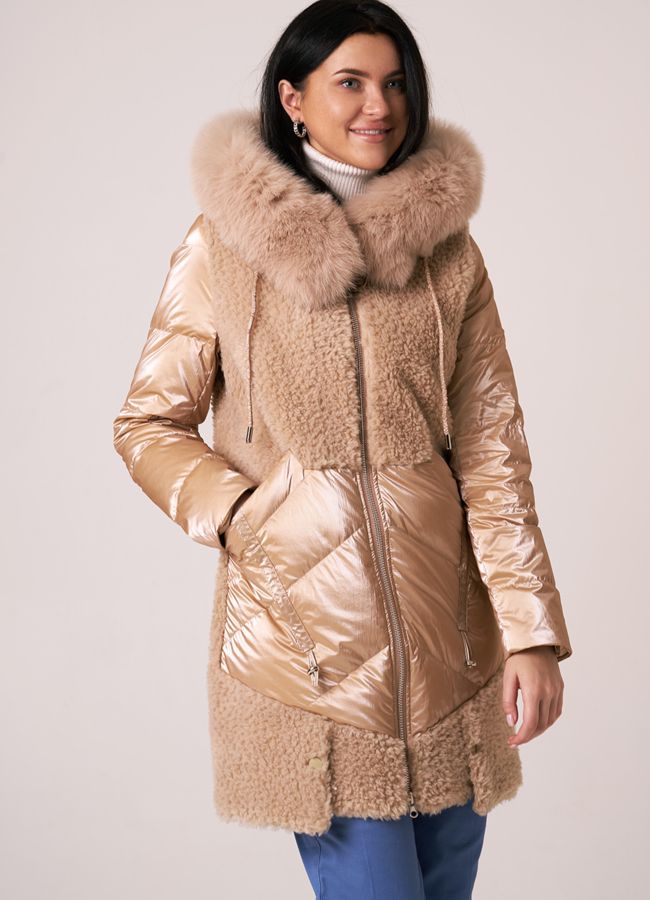 Пуховик с шерстью на молнии с капюшоном модель № 912-1 в рассрочку