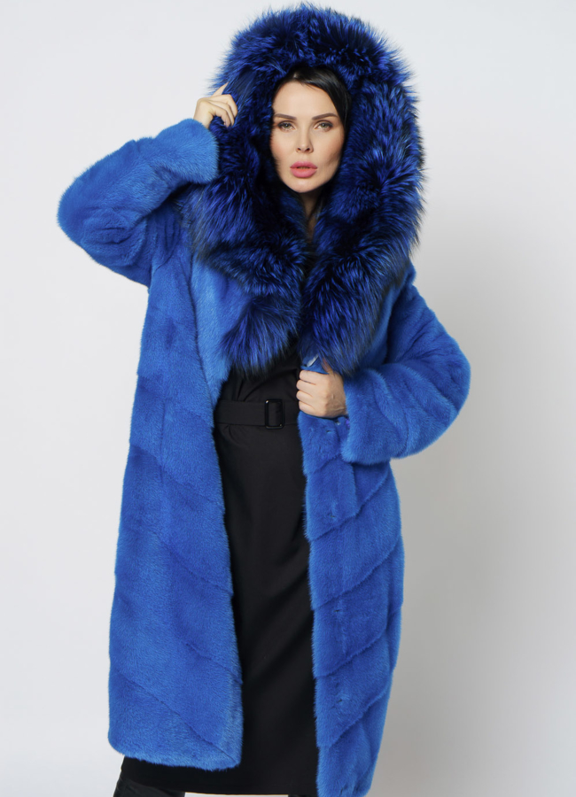 Шуба из норки синего цвета модель № 1202 универмаг малина