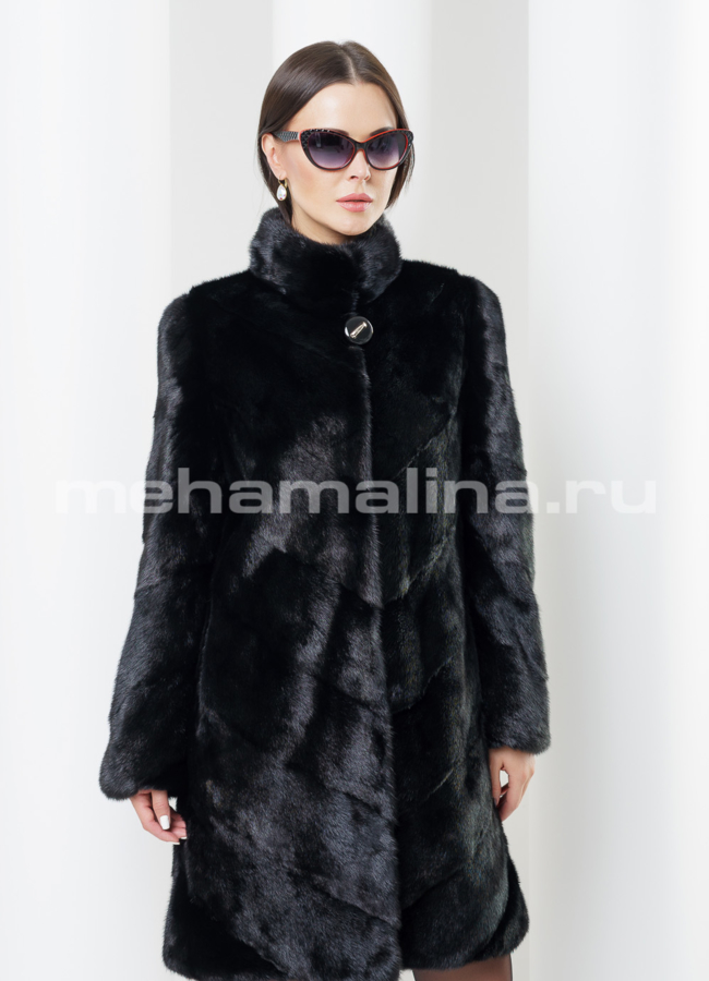 Норковая шуба черного цвета модель № S-437 меха малина