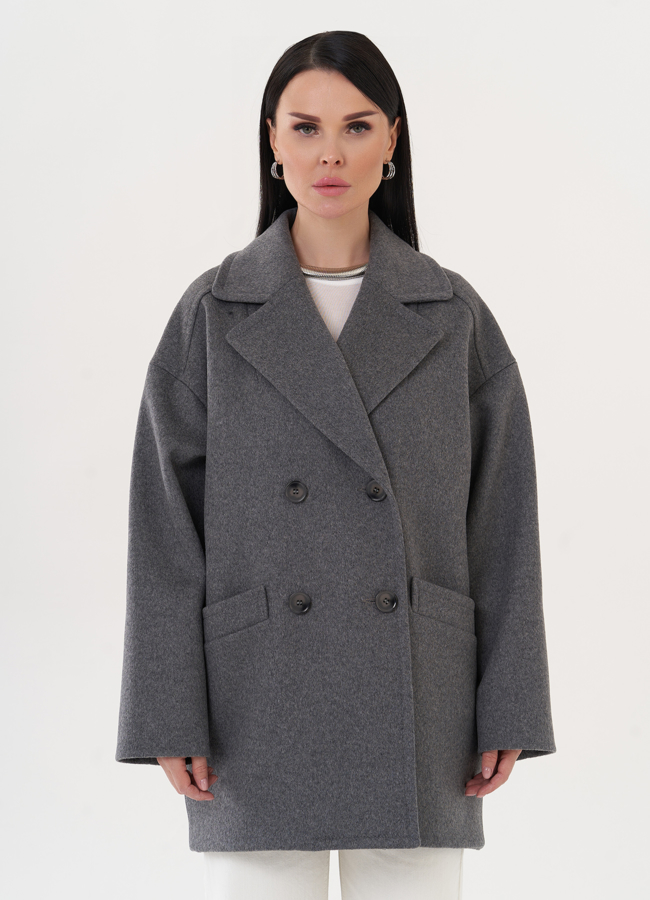 Двубортное пальто-пиджак модель № 27099 меха малина