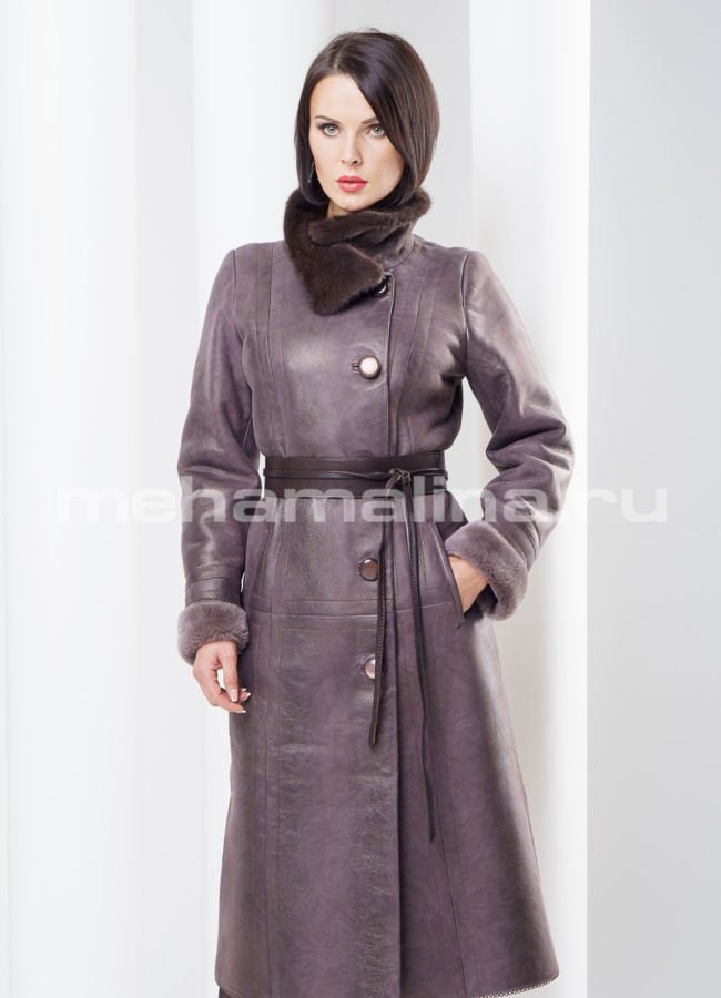 Дубленка удлиненная с норковой стойкой модель № D-124 в кредит