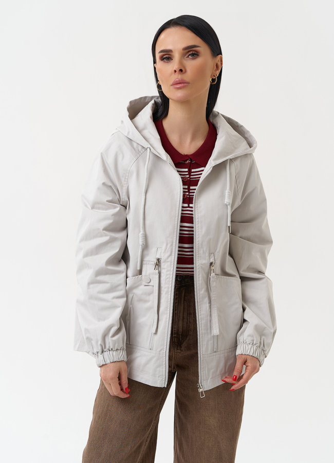 Ветровка женская с капюшоном модель № 30454 меха малина