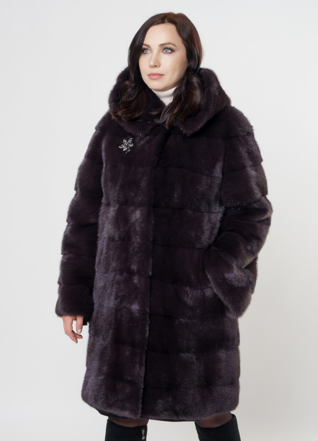 Поперечная шуба из скандинавской норки модель № S-900 универмаг малина