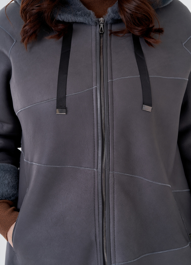 Женская дубленка с капюшоном модель № 23875 универмаг малина