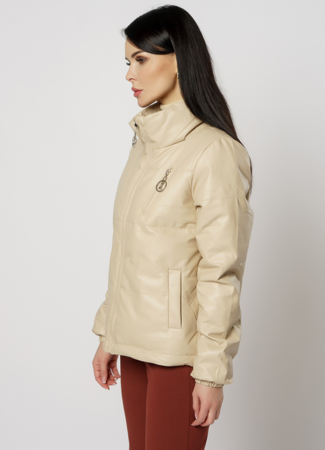 Утепленная куртка из эко кожи бежевого цвета модель № 5030 универмаг малина