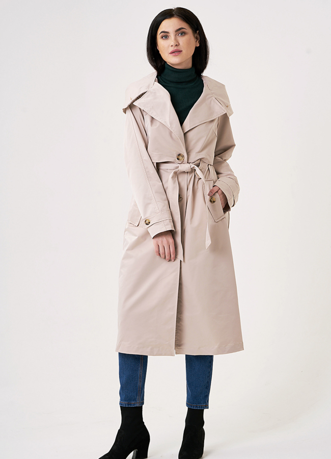 фото Бежевая удлиненная парка с песцом модель № 69121