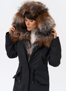 Женская парка с капюшоном из меха чернобурой лисы