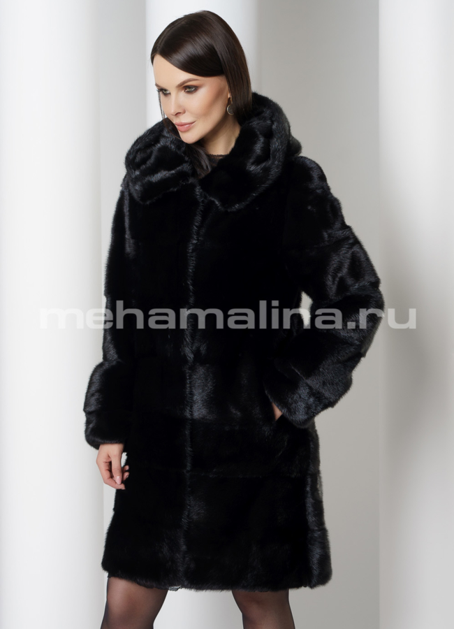 Норковая шуба трансформер в черном цвете модель № 2105 меха малина
