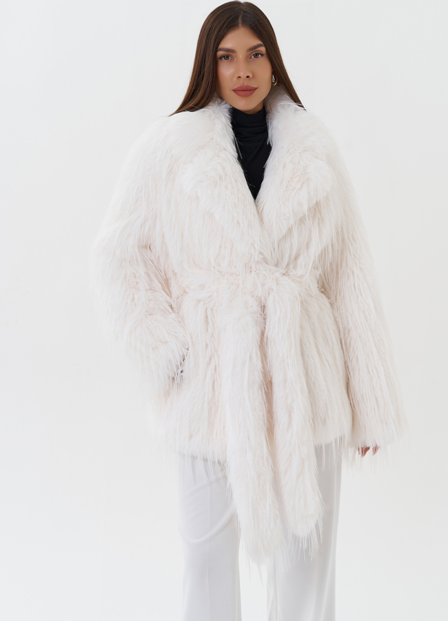 Укороченная шуба из эко страуса модель № 26943 в кредит