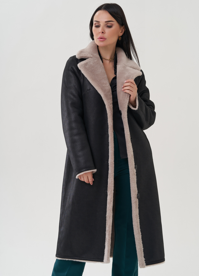 Двухсторонняя дубленка из эко кожи модель № 25418 в рассрочку