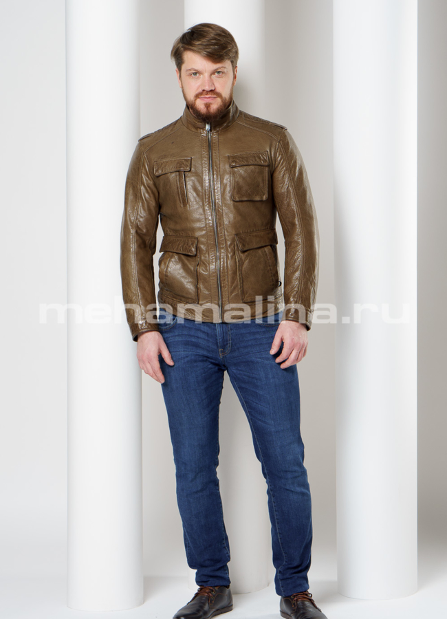 Кожаная куртка с воротником стойка модель № 8055 в кредит