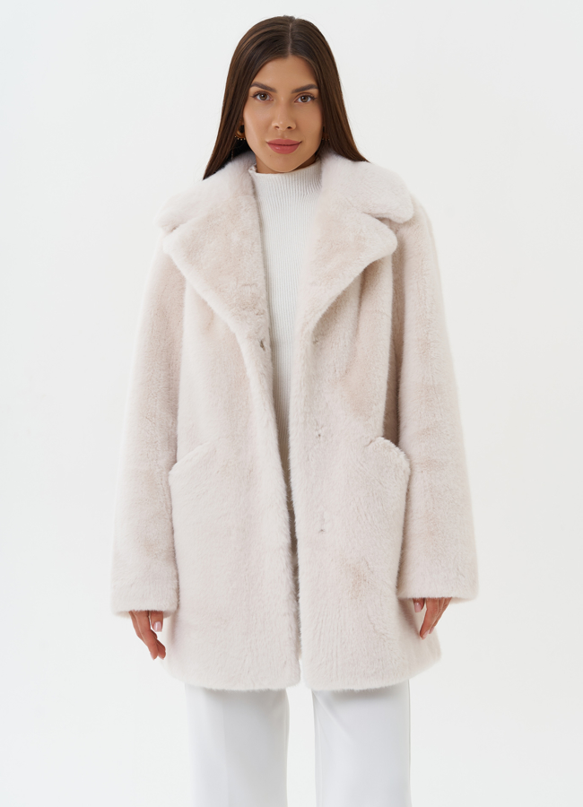 Полупальто из эко меха с поясом модель № 27787 универмаг малина