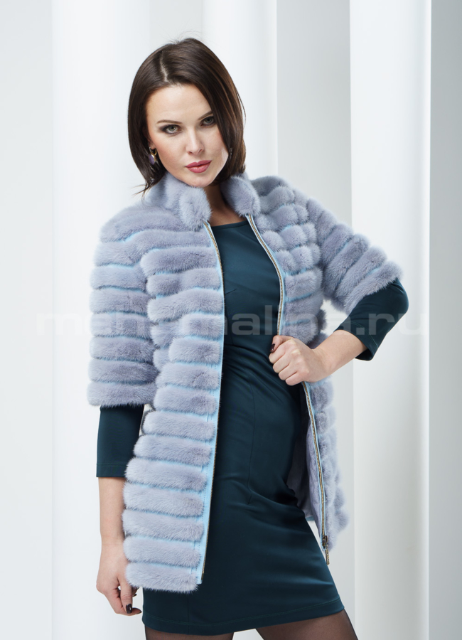 Женский жакет из норки, цвет сапфир модель № M-41 меха малина