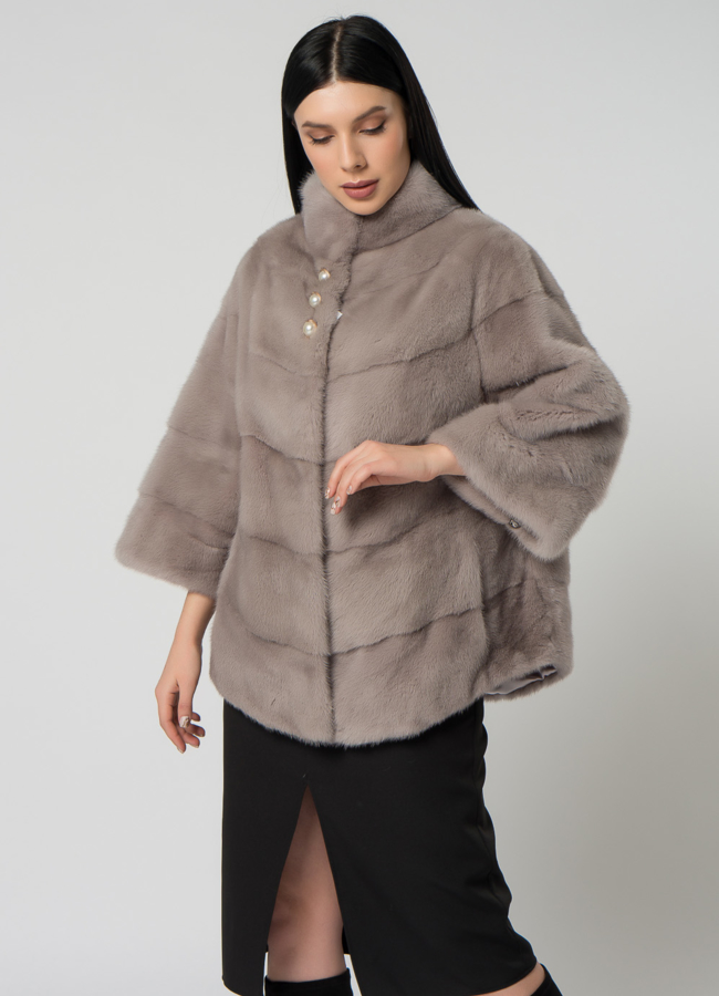 Светлая короткая шуба из норки модель № 1502 меха малина