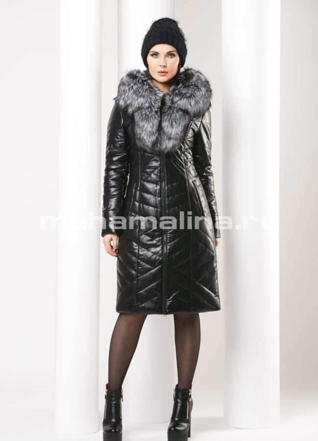 Пуховик из эко кожи модель № 8799 в рассрочку