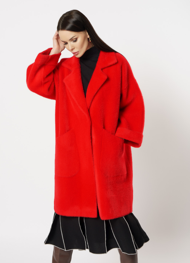 Красное пальто модель № 1116 меха малина