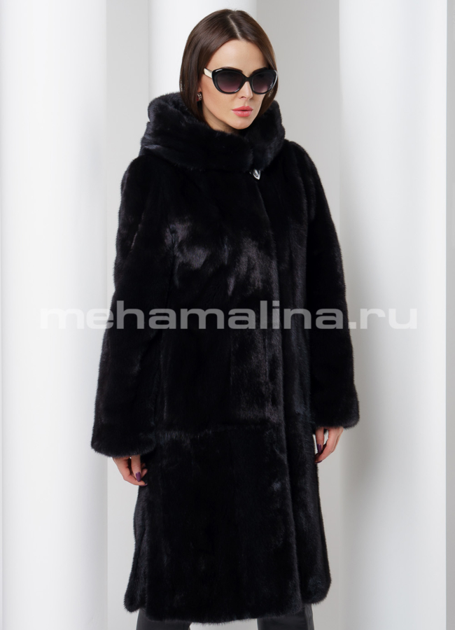 Шуба из скандинавской норки в цвете графит модель № S-515 меха малина
