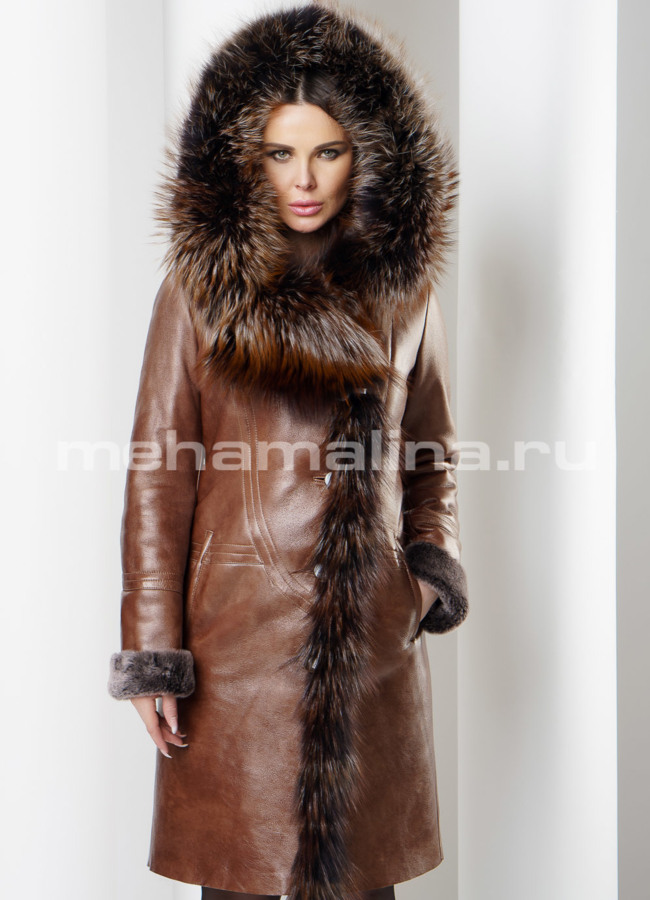 Женская дубленка модель № D-200 меха малина