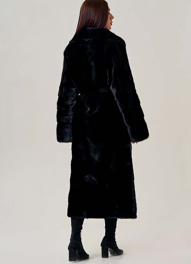 фото Длинная шуба из норки с английским воротником модель № 2201