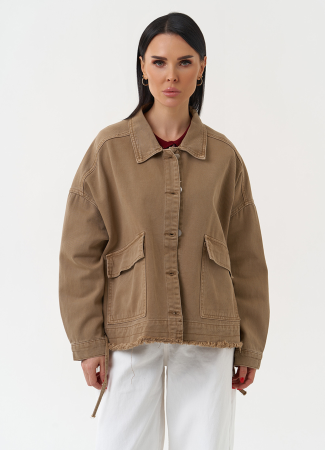 Женская джинсовая куртка коричневого цвета модель № 30409 в кредит